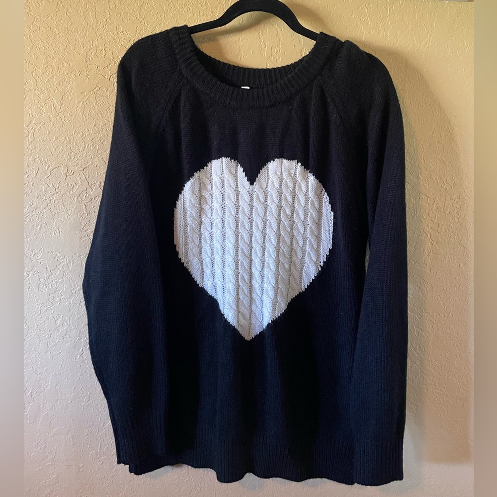 Black Sweater with White Heart